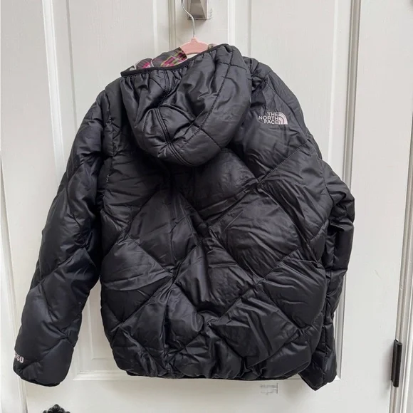 The North Face Girls Size Medium (10/12) Black & Plaid Reversible Puffer Jacket - Picture 8 of 15